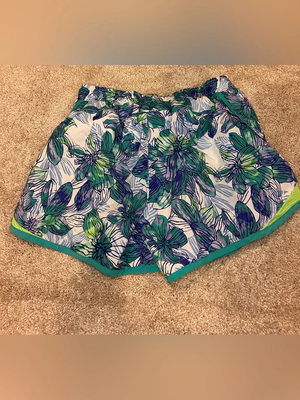 Old Navy Active Girls Floral Lined Athletic Shorts in Blue & Green Size XL-14